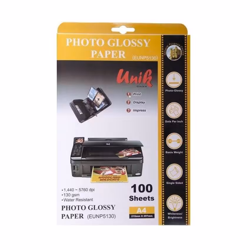 کاغذ فتوگلاسه یونیک سایز A4 وزن 130 گرم 100 برگ