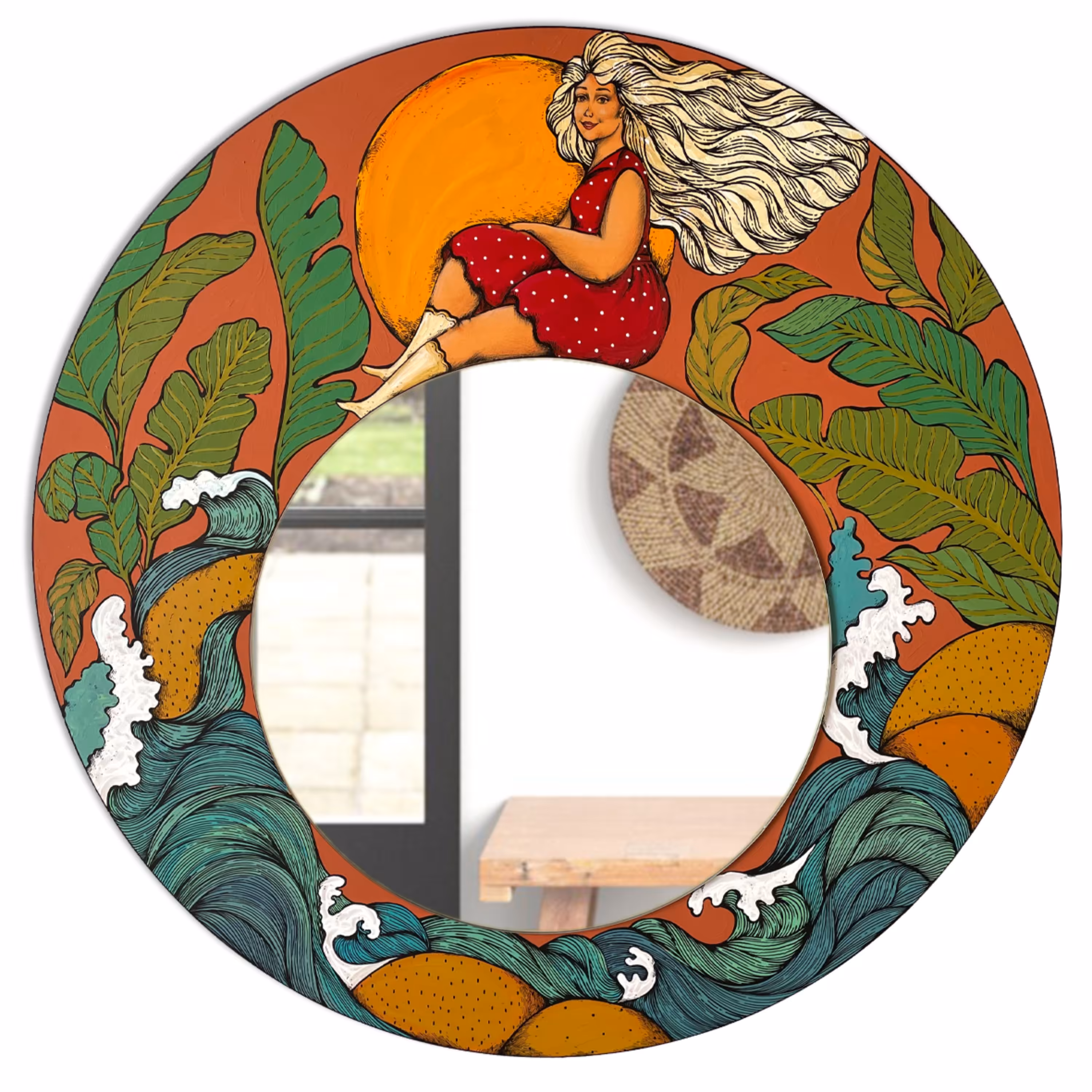 آینه چوبی نقاشی هاوایی