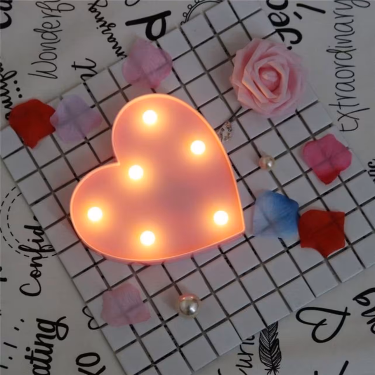  قلب چراغدار صورتی. باتری خور. 15 سانتی