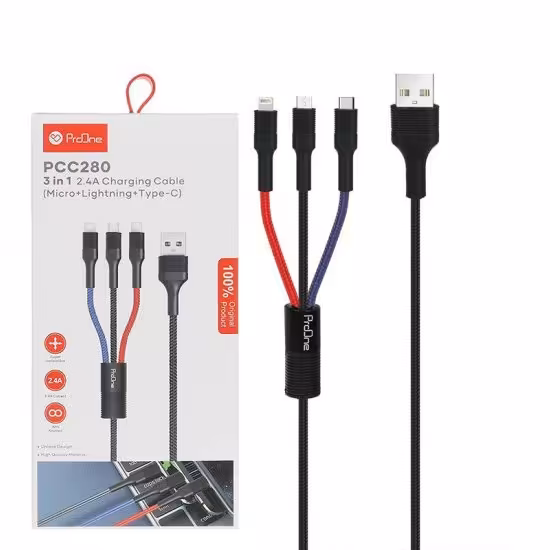 کابل شارژ 3 سر اندروید آیفون تایپ سی پرووان (ProOne) مدل PCC280

