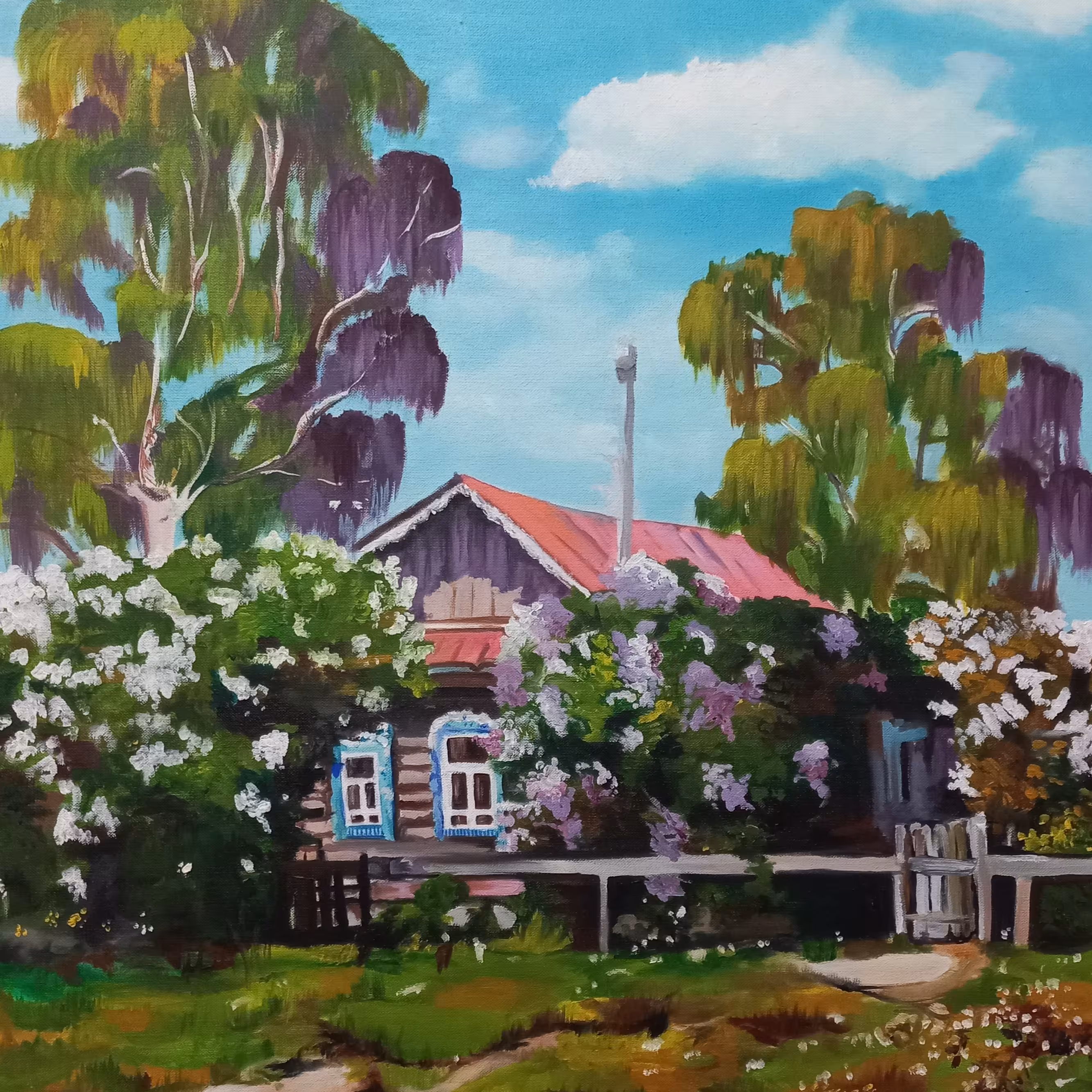 نقاشی خونه و طبیعت رنگ روغن ، 50 در 50