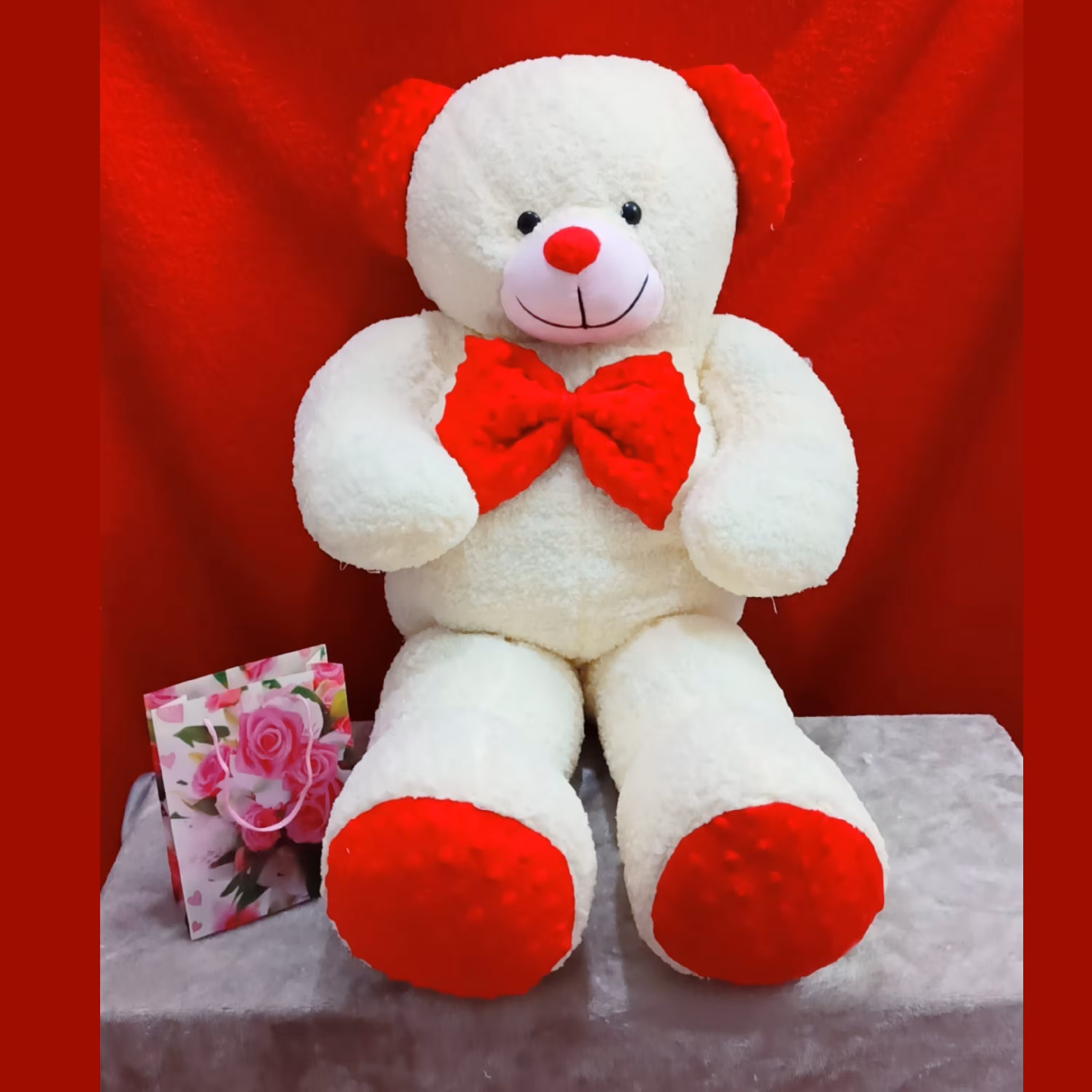 خرس تدی کرمی قرمز،یک متری (پس کرایه)