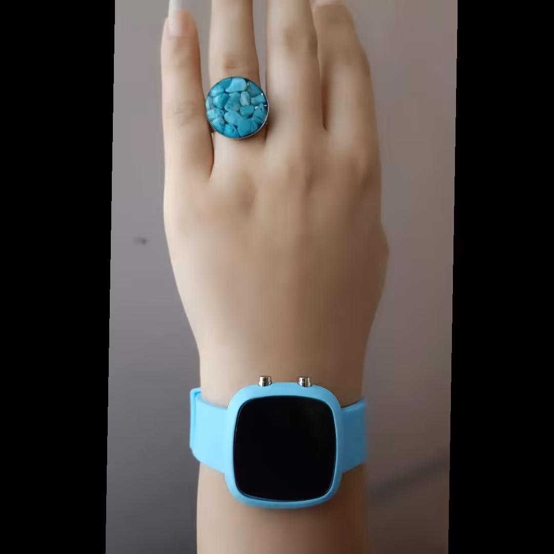 ساعت طرح اپل ست با انگشتر فیروزه ای 
