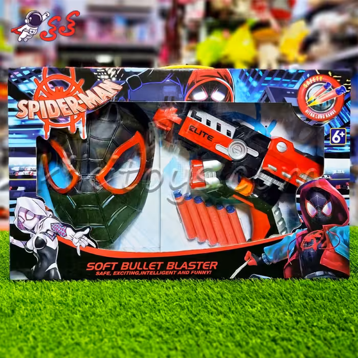 اسباب بازی تفنگ و ماسک اسپایدرمن سیاه تیر اسفنجی Spider Man SB472