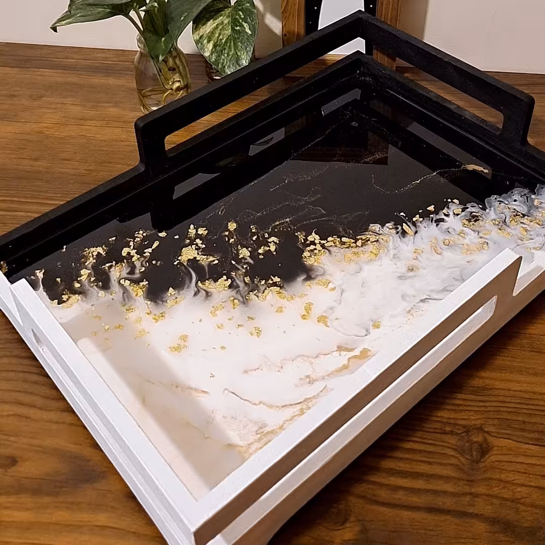 سینی سیاه سفید رزینی