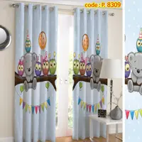 پرده اتاق کودک  دو قواره پانچ آماده طرح جغد و کوالا کد  P8309