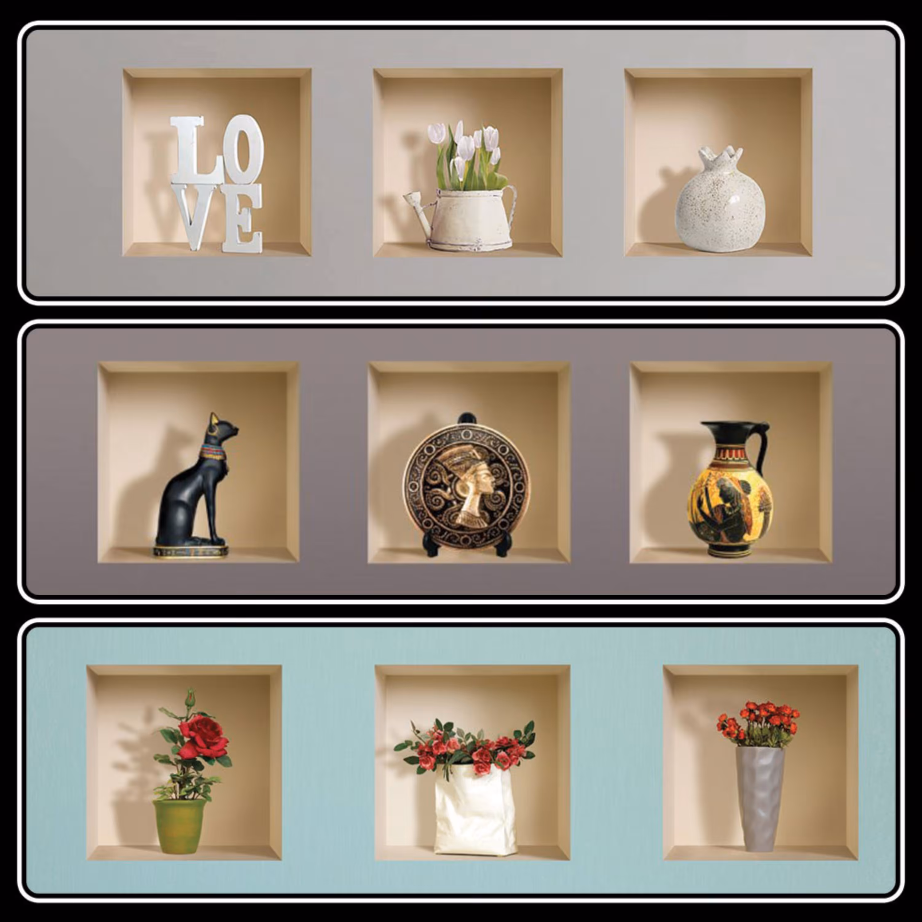 برچسب طاقچه مجازی مجموعه 3 عددی با قابلیت نصب آسان و روکش محافظ با طرح های متنوع