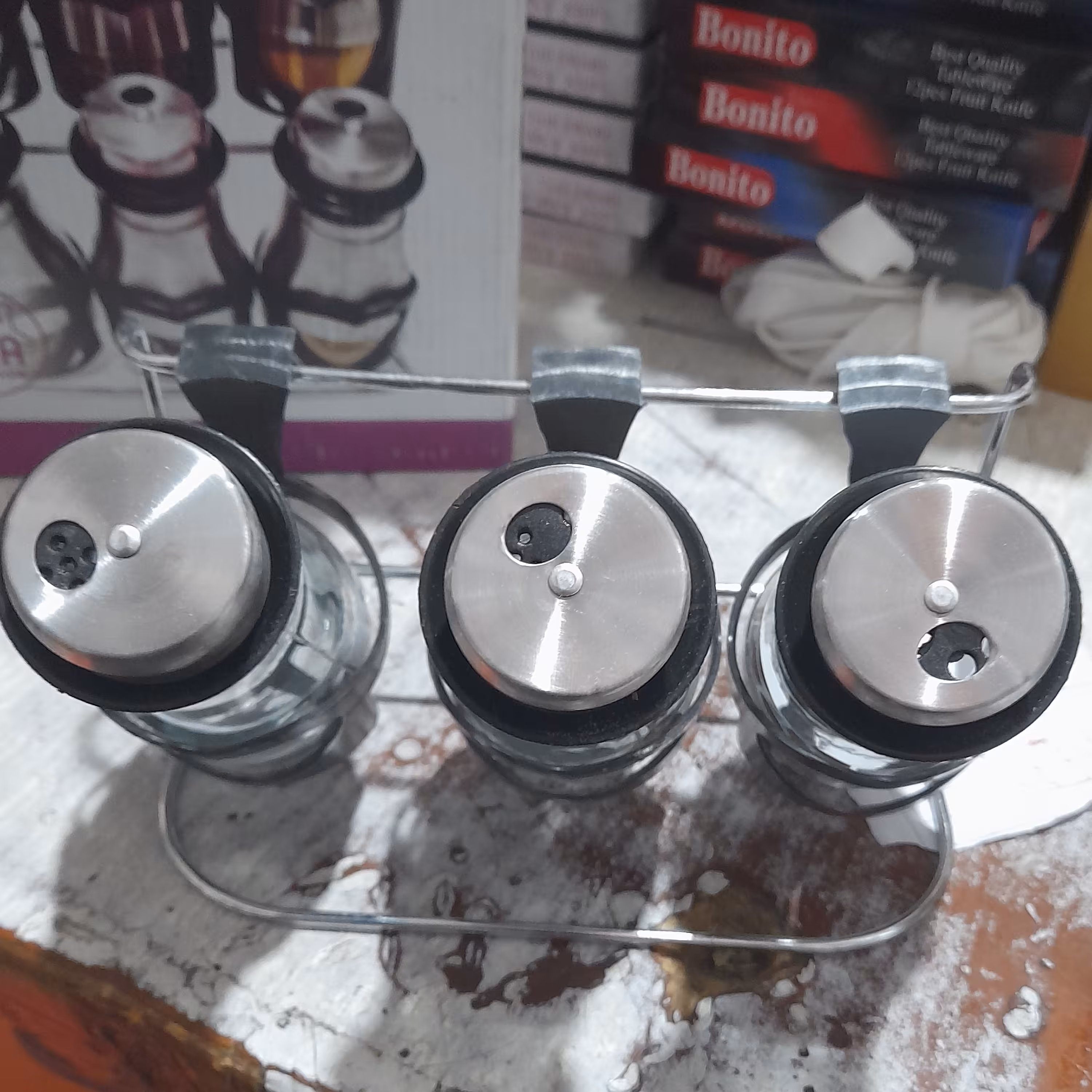 جا ادویه 3تایی بادرب استیل چرخشی ایستاده