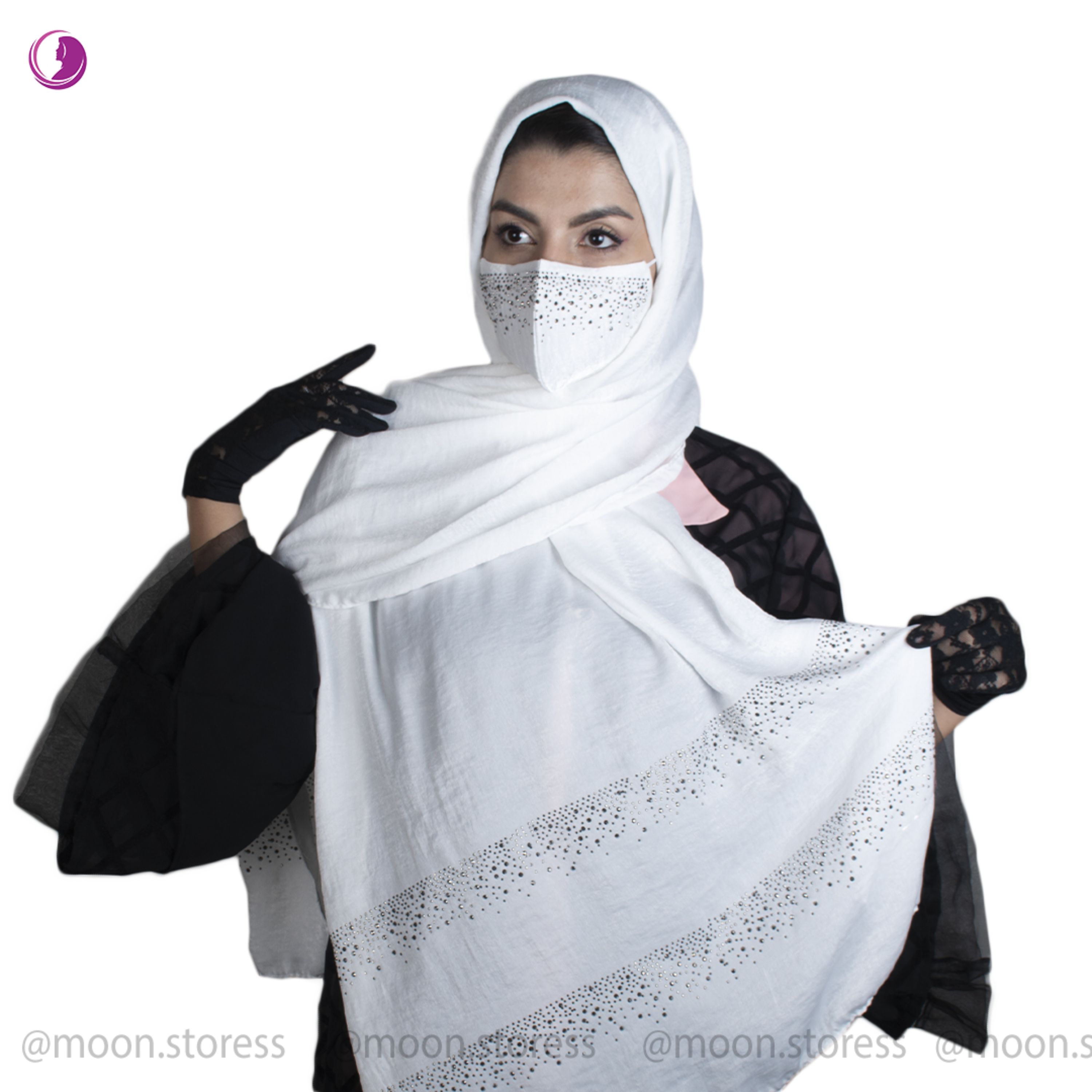 شال جذاب نیمه نگین سفید 