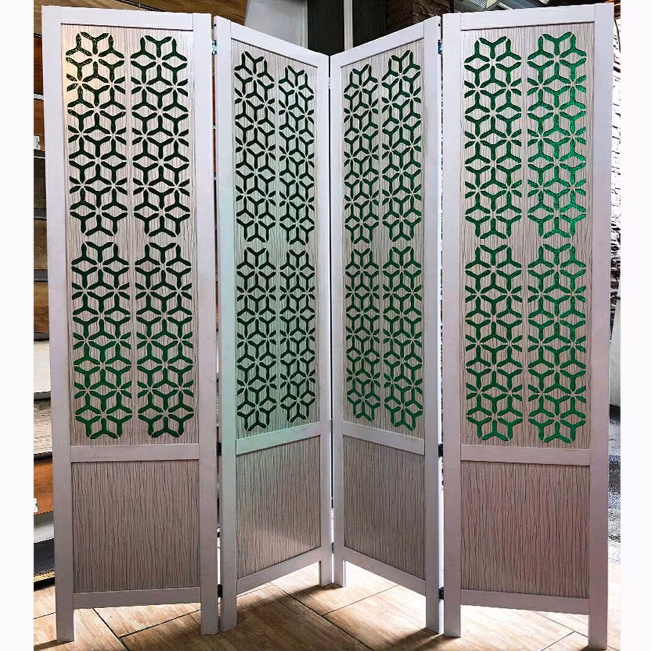 پارتیشن سنتی چهار لنگه سفید سبز کد 4001 (پرداخت کرایه پس از تحویل)