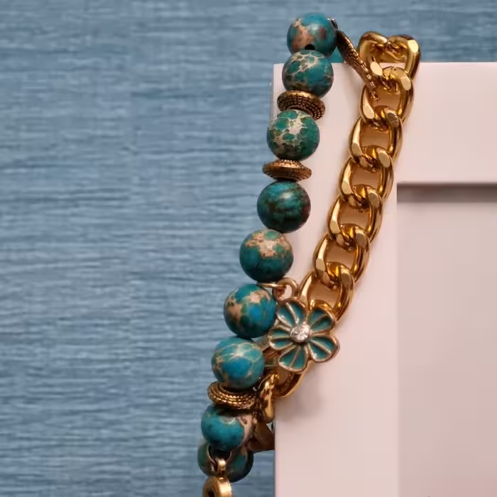 دستبتد مهره با سنگ فیروزه آفریقایی