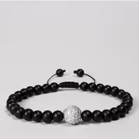 دستبند گوی سوارسکی نگین دار نقره و اونیکس مشکی زیورآلات دستساز رنگ ثابت زنانه مردانه