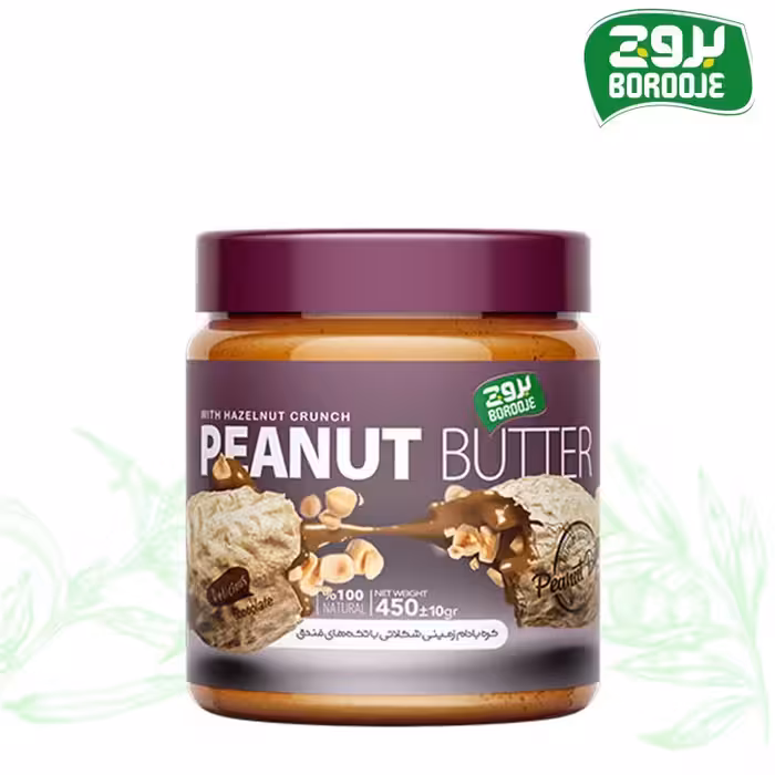 کره بادام زمینی شکلاتی با تکه های فندق 450 گرمی بروج