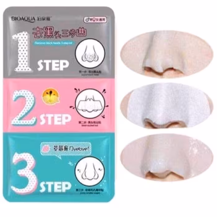 ماسک 3 مرحله ای پاکسازی و لایه برداری بینی بیواکوا BIOAQUAماسک ضد جوش سرسیاه 3 مرحله 