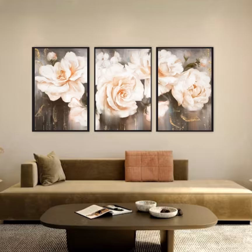 تابلو دکوراتیو فانتزی طرح نقاشی گل سه تکه 