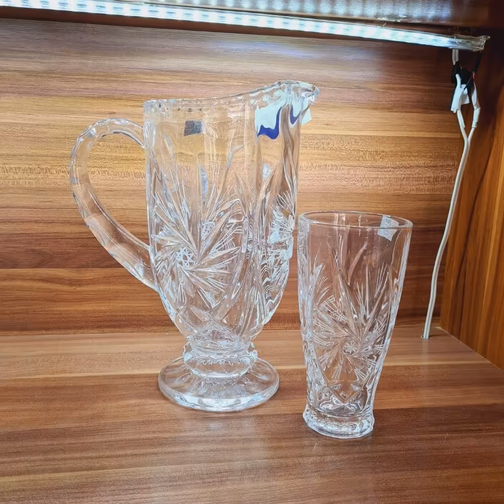 پارچ و لیوان خورشیدی کریستال درجه یک خارجی ( لیوان شربت ، لیوان چای ، لیوان آب )