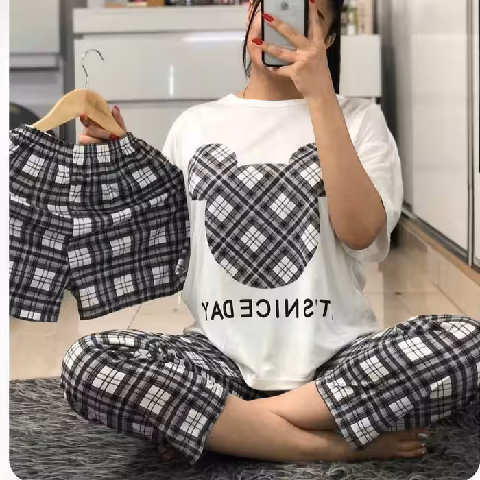 ست سه تیکه تیشرت شلوار شلوارک کیفیت عالی در 24 طرح فانتزی