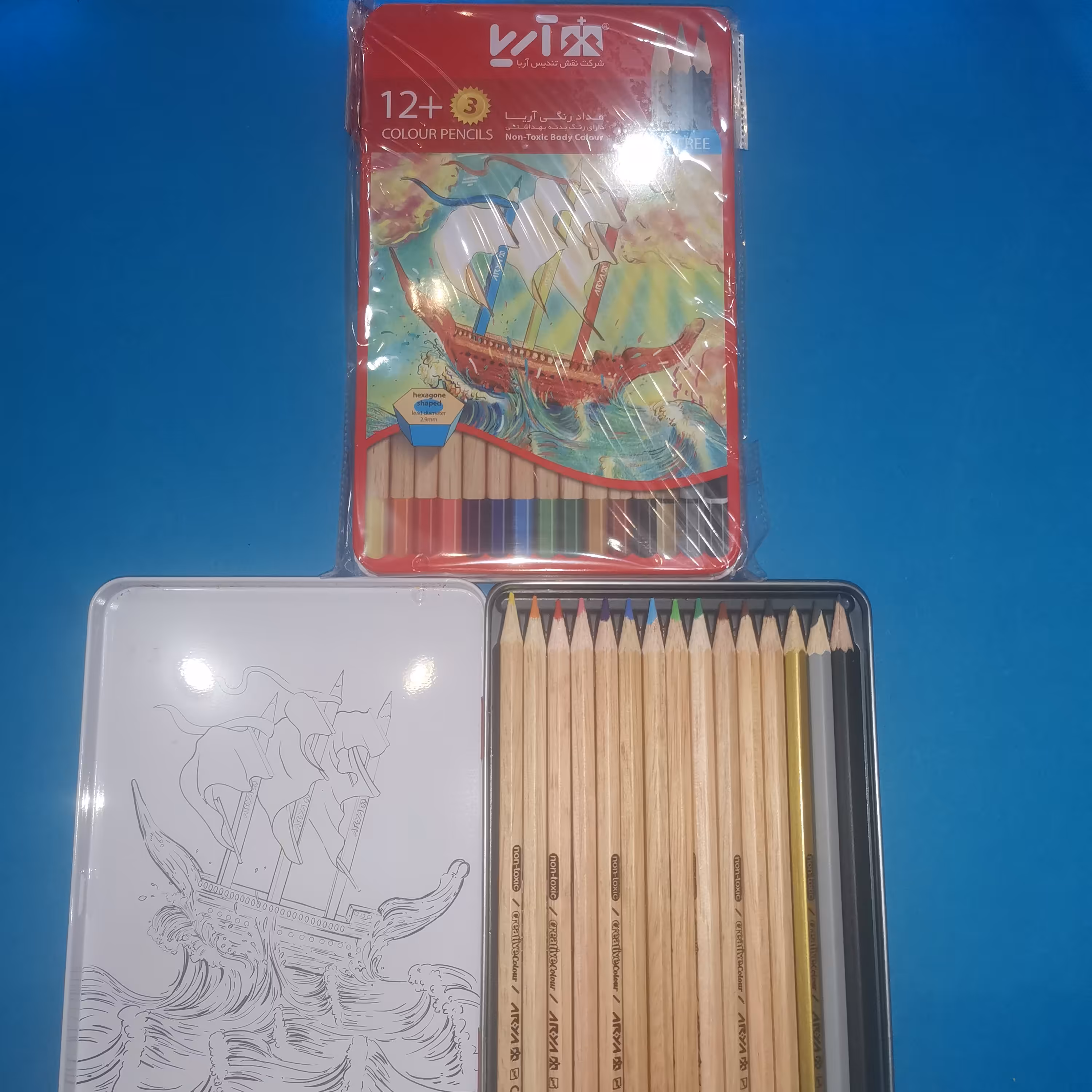 مداد رنگی 12 رنگ فلزی آریا