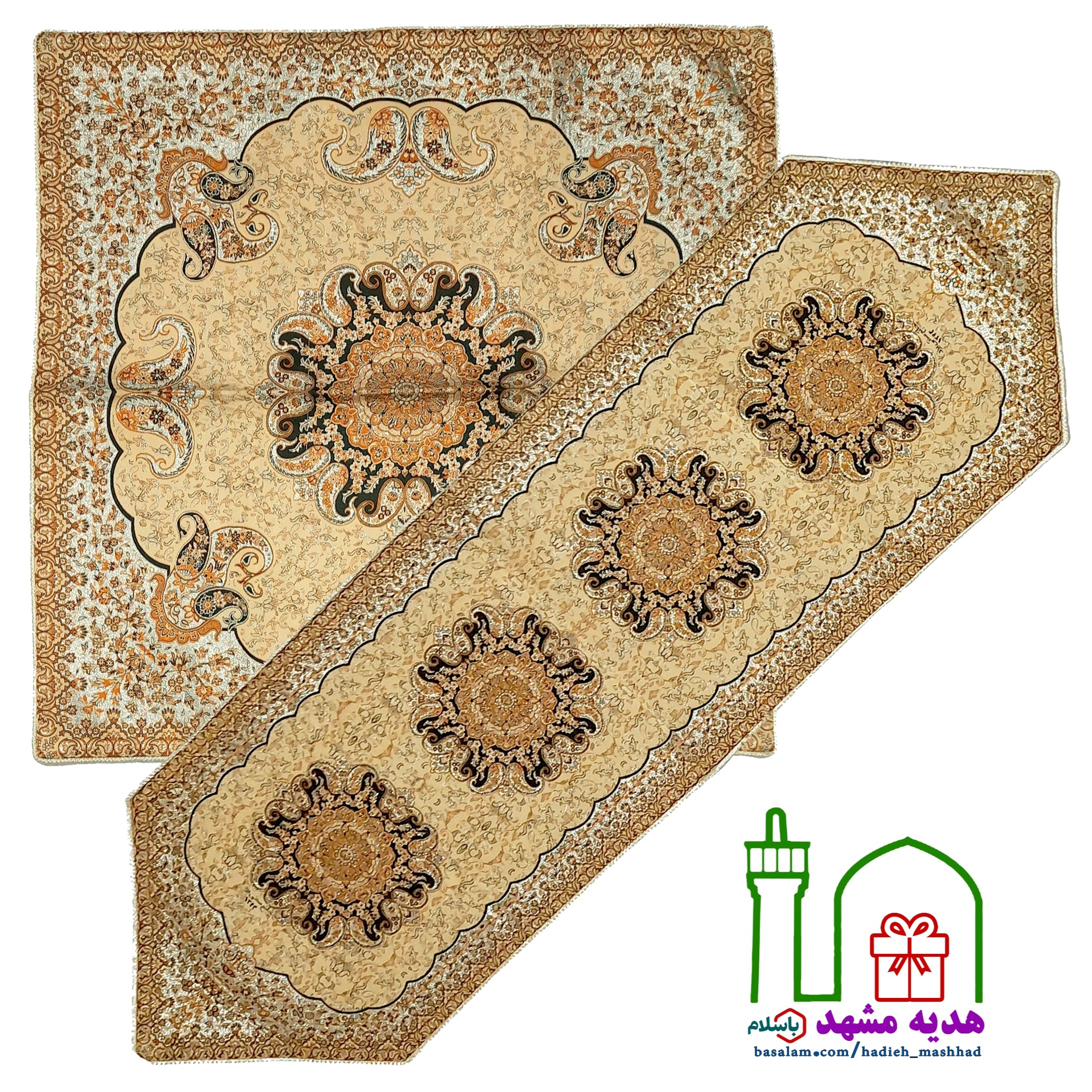 سِت رانر و رومیزی ترمه سنتی رنگ کرم روشن ( 1 )