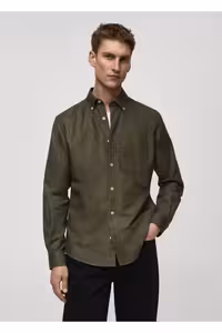 پیراهن / بلوز دکمه دار سبز مردانه 100 ٪ پنبه آکسفورد MANGO Man