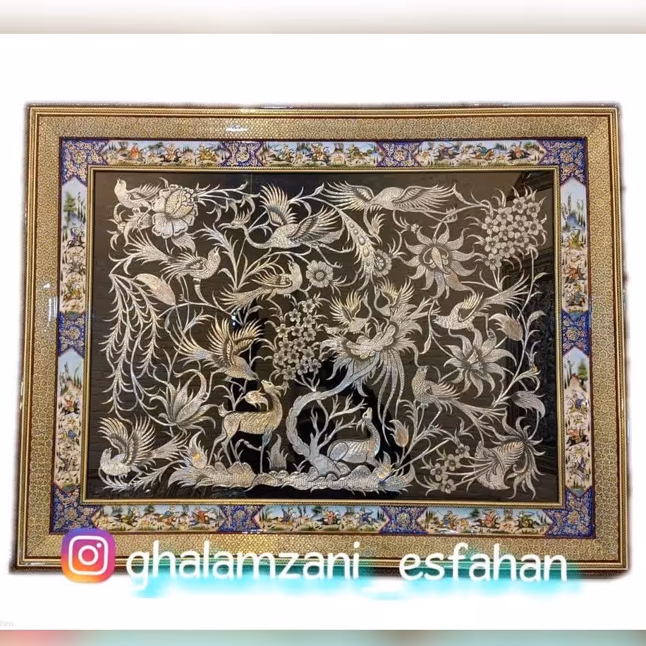 تابلو قلمزنی خاتم و مینیاتور ابعاد 90 در 70