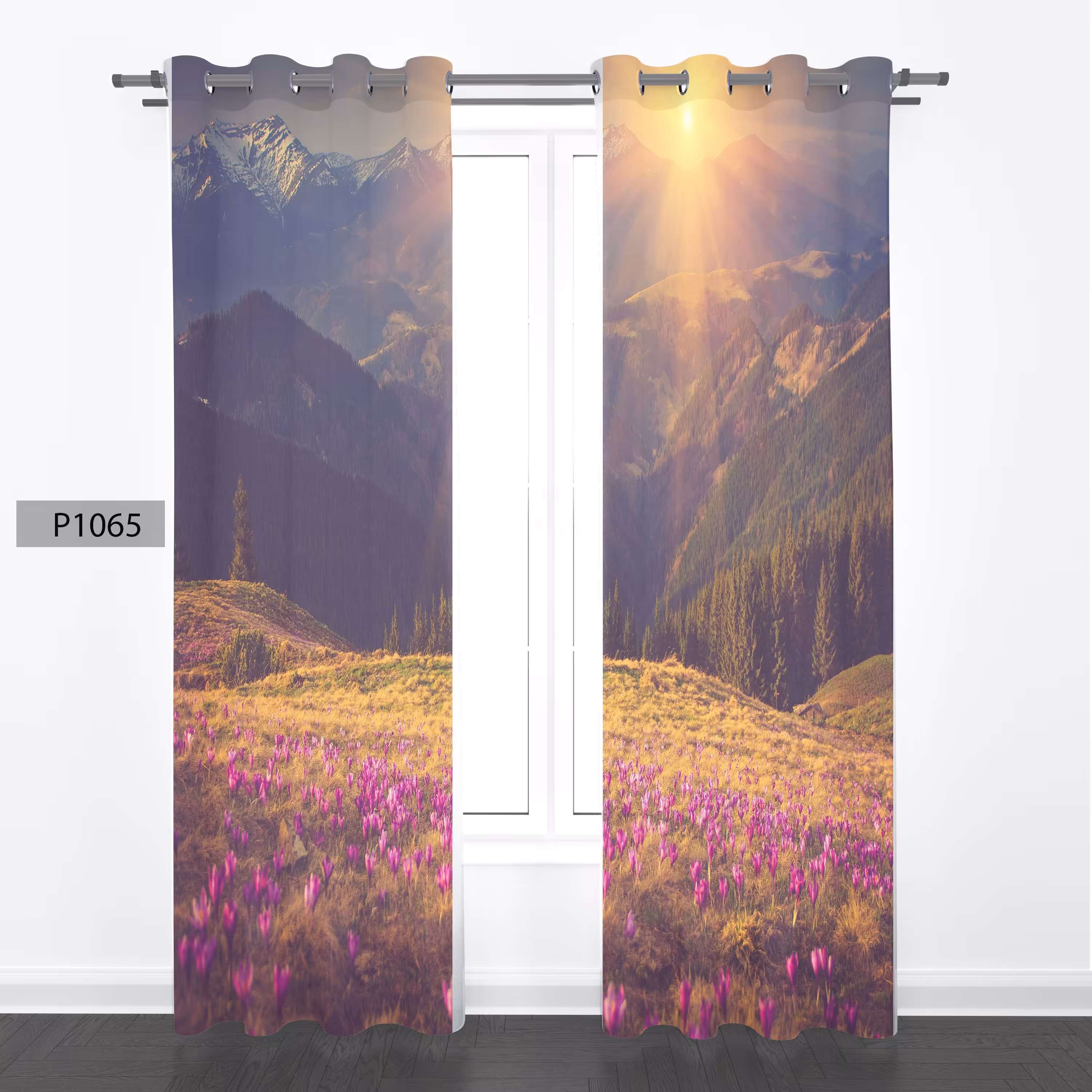 پرده هازان چاپی دوقواره دوخته شده پانچ شده هر قواره عرض 140ارتفاع 190 کد1065