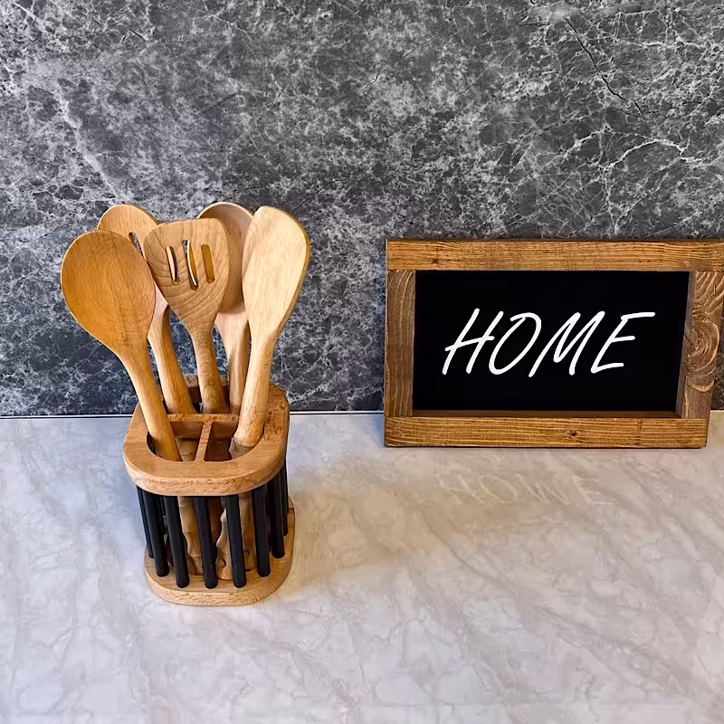 ست کفگیر ملاقه چوبی به همراه پایه