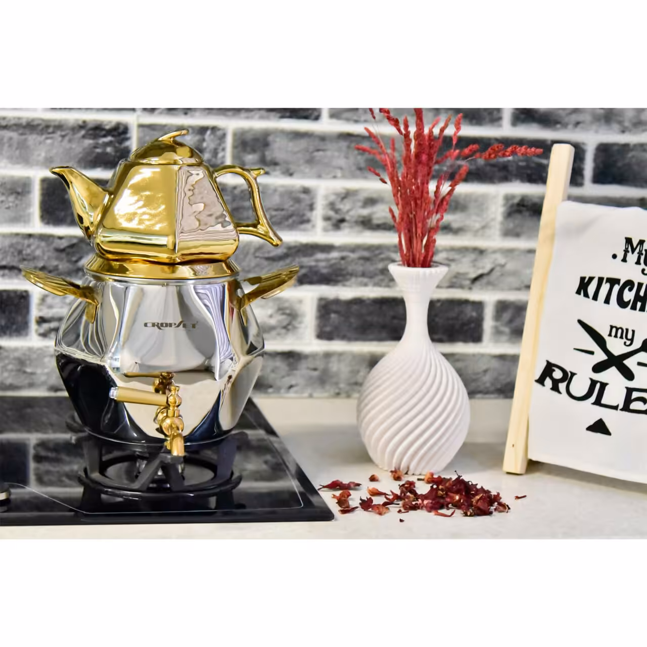 ست کتری قوری کروپ ست مدل الماس طلایی کد 607

