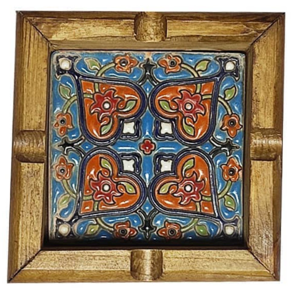 جا سیگاری چوبی با کاشی مینا کاری کار دست