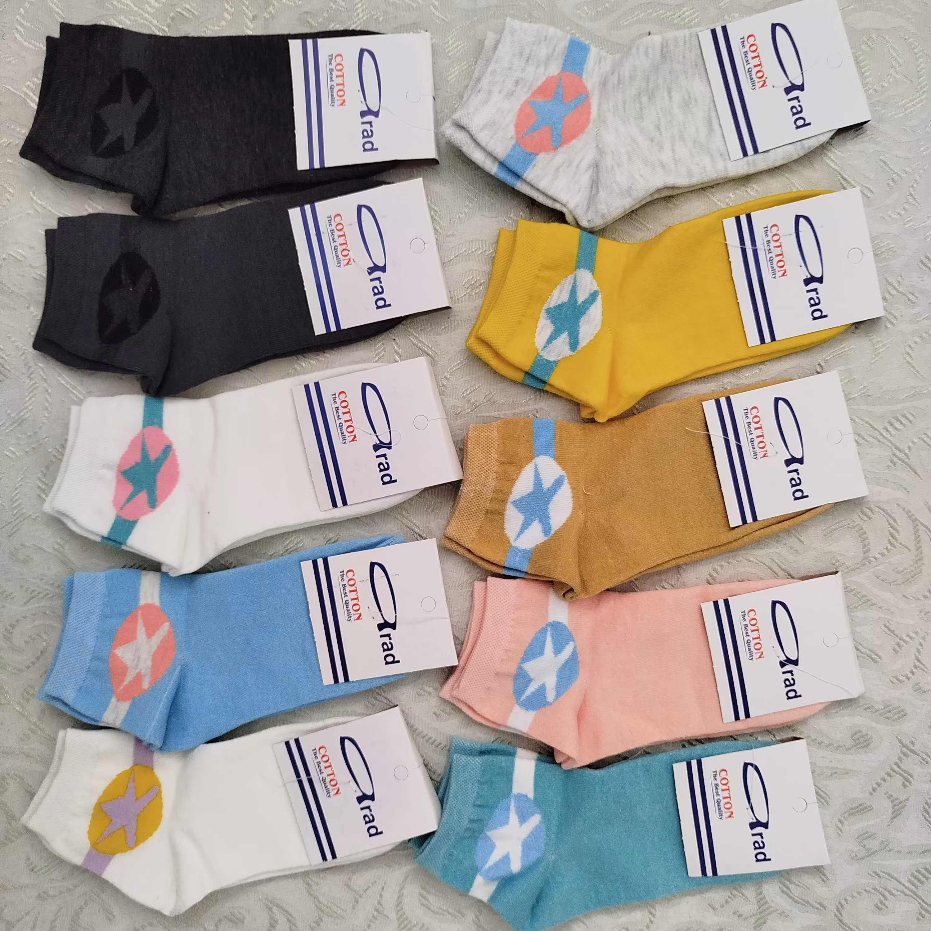 پک6تایی جوراب نیم ساق اسپرت نخی آراد رنگهای متنوع روشن وشاد 