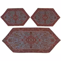 رومیزی سرویس ترمه ابریشم  کد TRSETE25  نفیس  رنگ آبی نفتی  آستر آبی