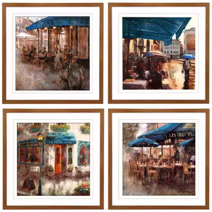 تابلو چهار تکه کافه های پاریس مدل PARISIAN CAFES کد GW-99110-4P-WH/BR