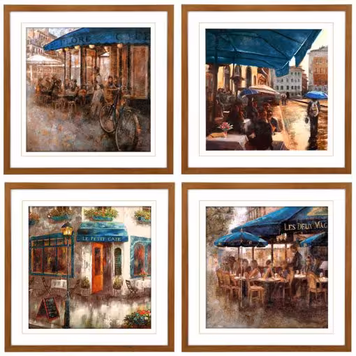 تابلو چهار تکه کافه های پاریس مدل PARISIAN CAFES کد GW-99110-4P-WH/BR