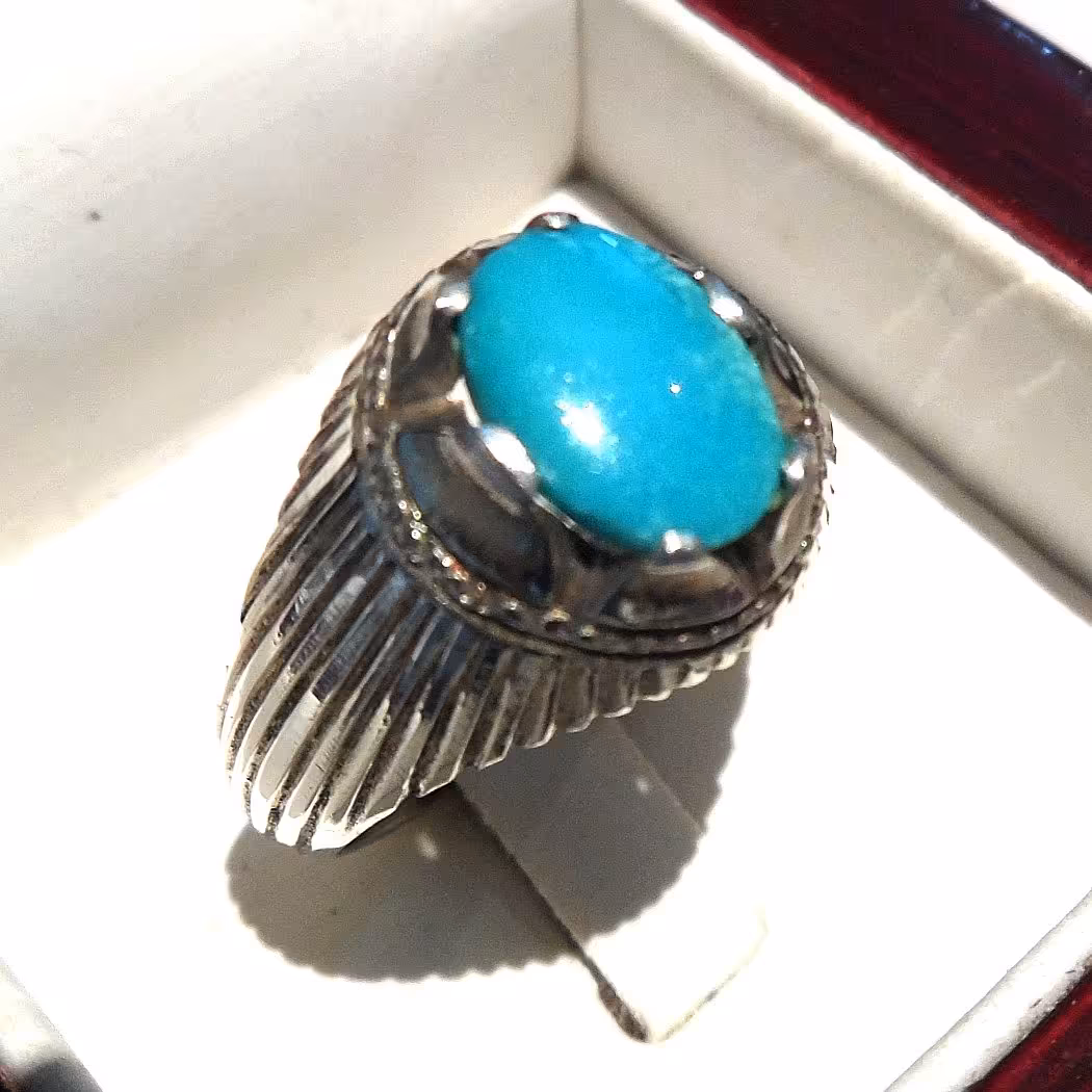 انگشتر فیروزه نیشابوری اصل رکاب دست ساز بسیار خوشرنگ اعلا