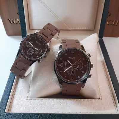 ست ساعت مردانه و زنانه مارک والار قهوه‌ای قاب مشکی