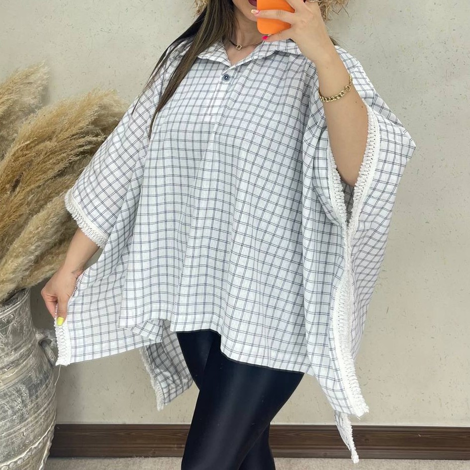 مانتو پانچ گشاد لنین چهارخونه اب میله ای زنانه و دخترانه مانتو قواره دار گشاد مانتو سایزبزرگ مانتو پانچ لنین دخترانه
