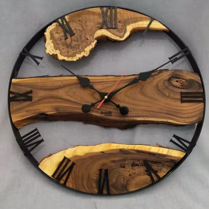 ساعت دیواری چوبی روستیک مدل SR106 چوب سنجد سایز 50 