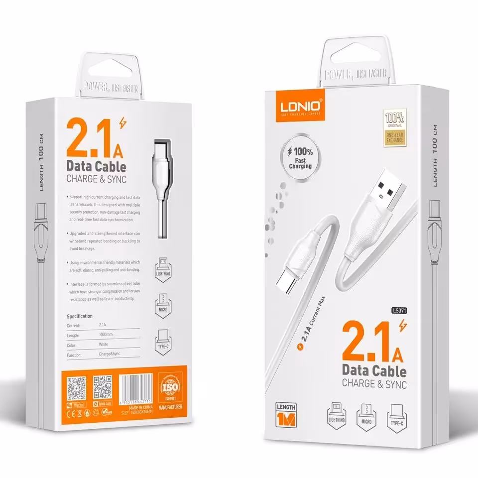 کابل تبدیل USB به LIGHTNING الدینیو (LDNIO) مدل LS371 طول 1 متر