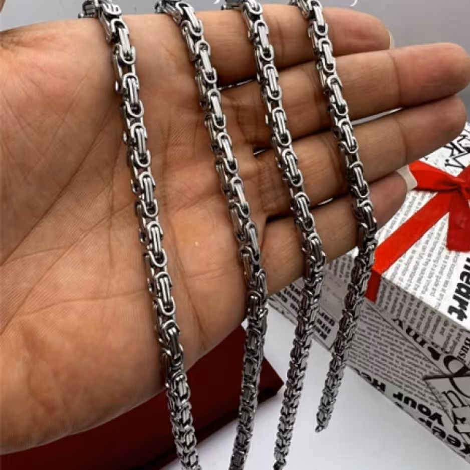 زنجیر استیل مردانه تسمه ای رنگ ثابت آبکاری دوبل 