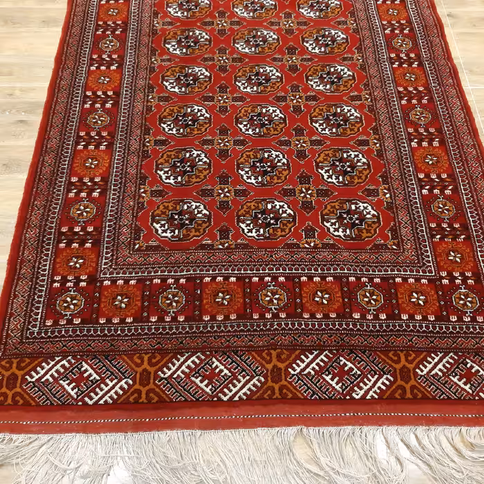 قالیچه دستبافت ترکمن اعلا، 3متری، طرح اصیل ماری گل، ارسال رایگان، ریزبافت