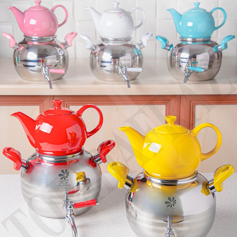 کتری قوری 3لیتری با قوری رنگی(پس کرایه)