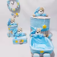 ست سبد لباس و سبد لوسیون و ساعت و سطل و جادستمال طرح خرس نانان، سایز بزرگ