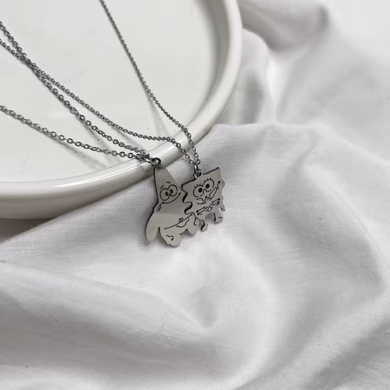 گردنبند ست باب اسفنجی و پاتریک استیل رنگ ثابت 