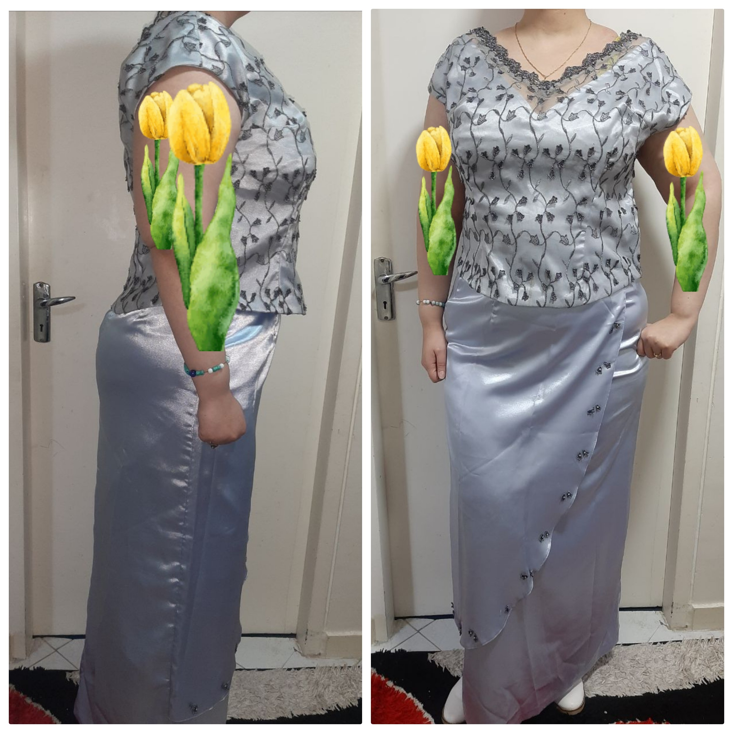 ارسال رایگان تاپ و دامن ساتن و حریر مجلسی،مزون دوز کار شده سایز 5052،سایز بزرگ،بیگ سایز