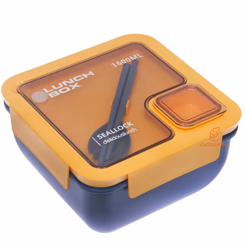 ظرف غذا مربعی دو طبقه سه خانه آبی