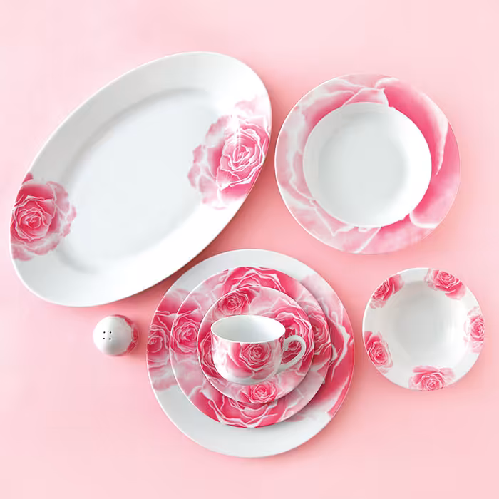 سرویس چینی زرین 12 نفره کامل رزتا صورتی (102 پارچه)