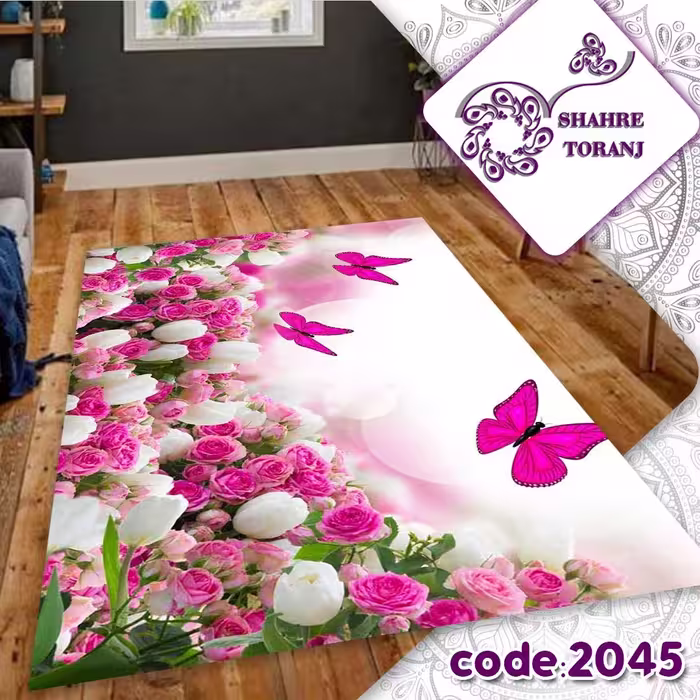 روفرشی کشدار مدرن طرح گل و پروانه بسیار زیبا 6متری کد 2045 