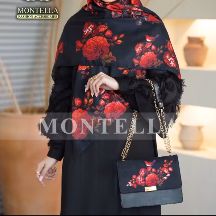 ست کیف و روسری طرح گل و مرغ