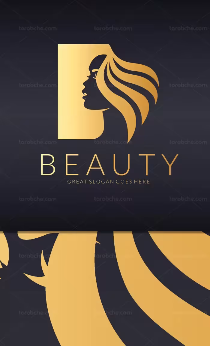 وکتور طرح لوگوی آرایشی و بهداشتی با موهای طلایی - گرافیک با طعم تربچه