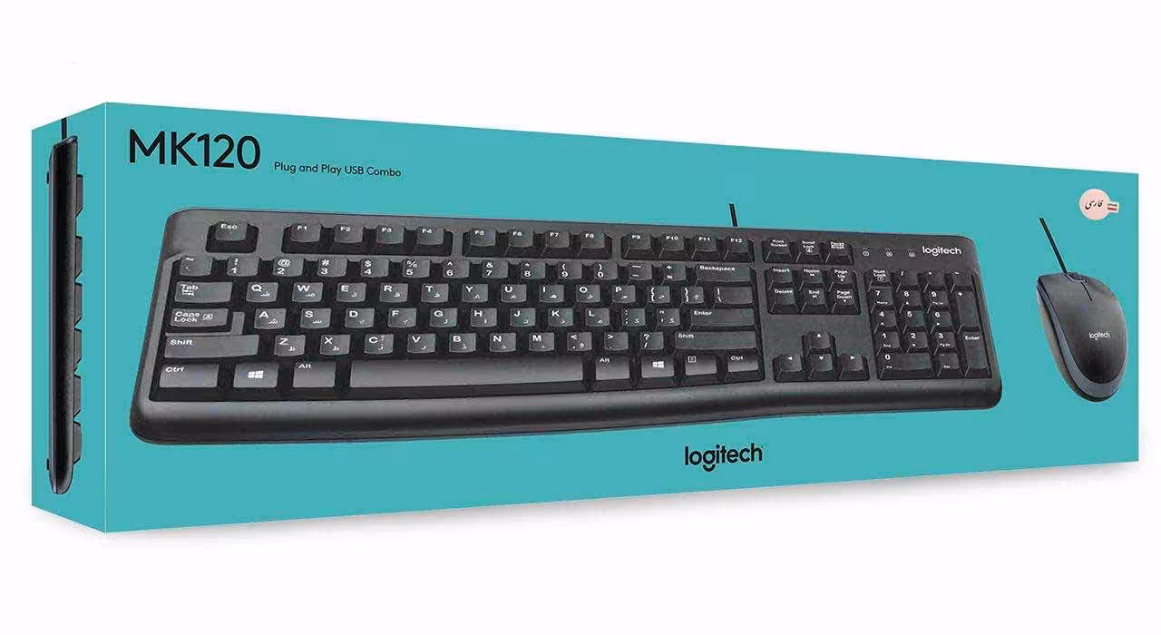 کیبورد و ماوس لاجیتک MK120 با حروف فارسی Keyboard Logitech (مشکی)